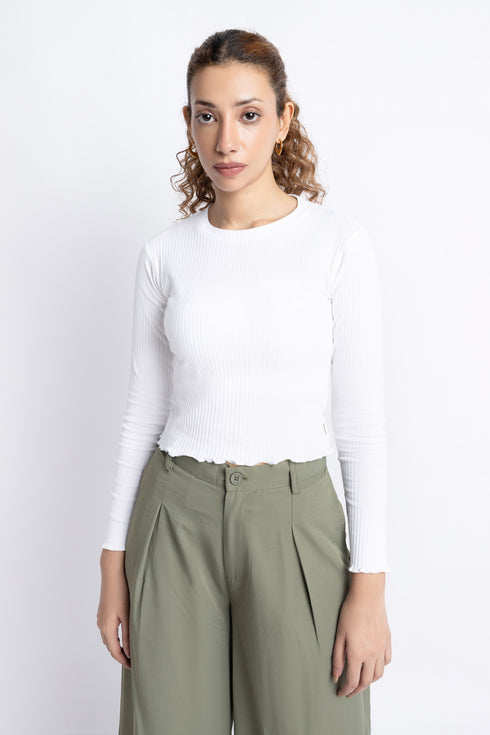 The White Cropped Ribbed T-Shirt